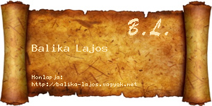 Balika Lajos névjegykártya